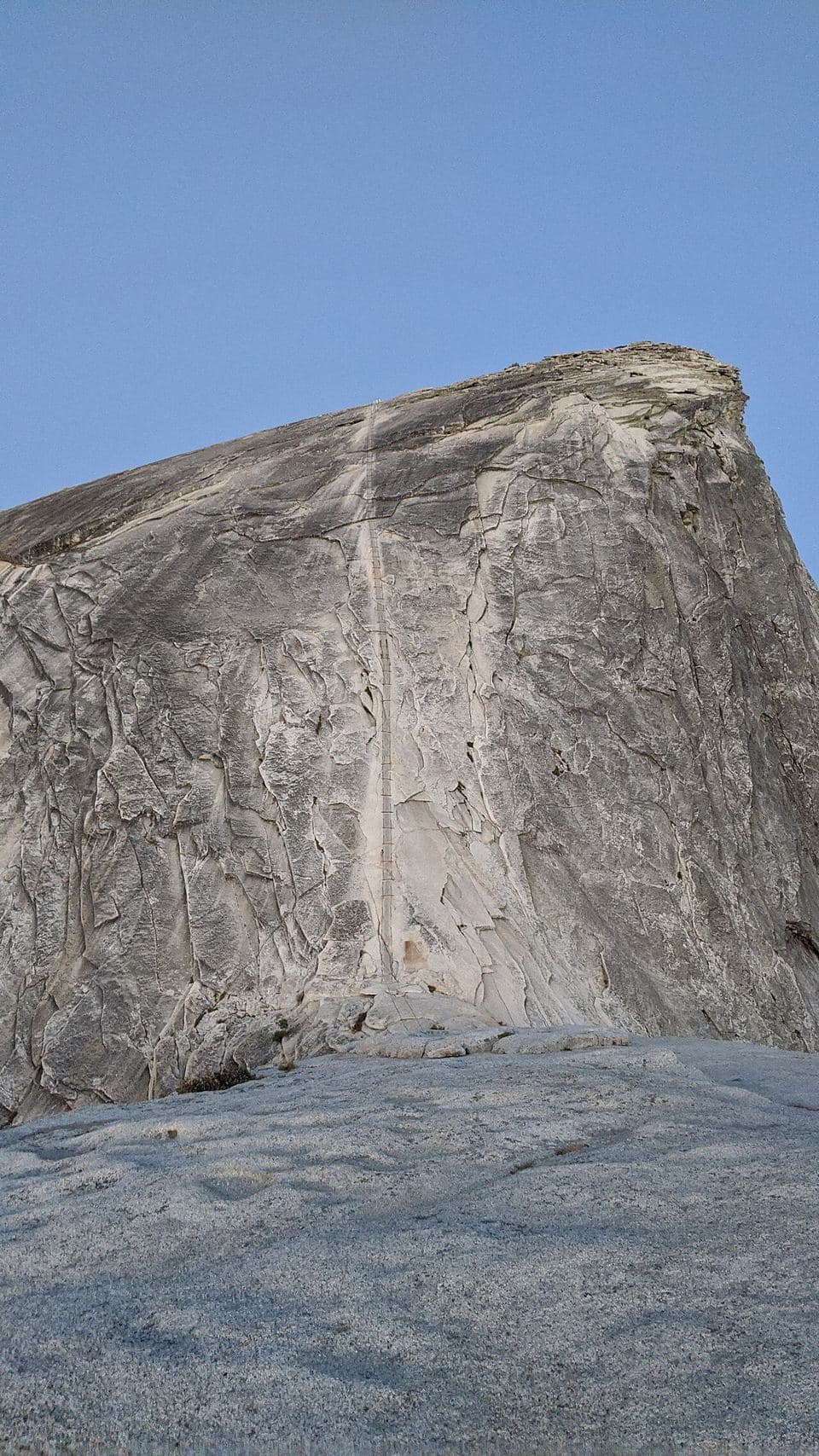 The cables route up Half Dome seen from the top of Sub Dome