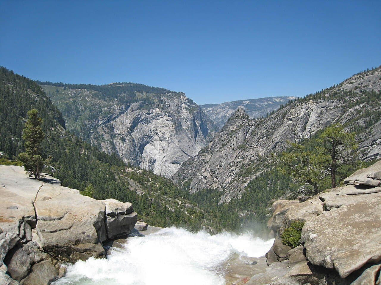 The Merced River pouring over the top of Nevada Fall