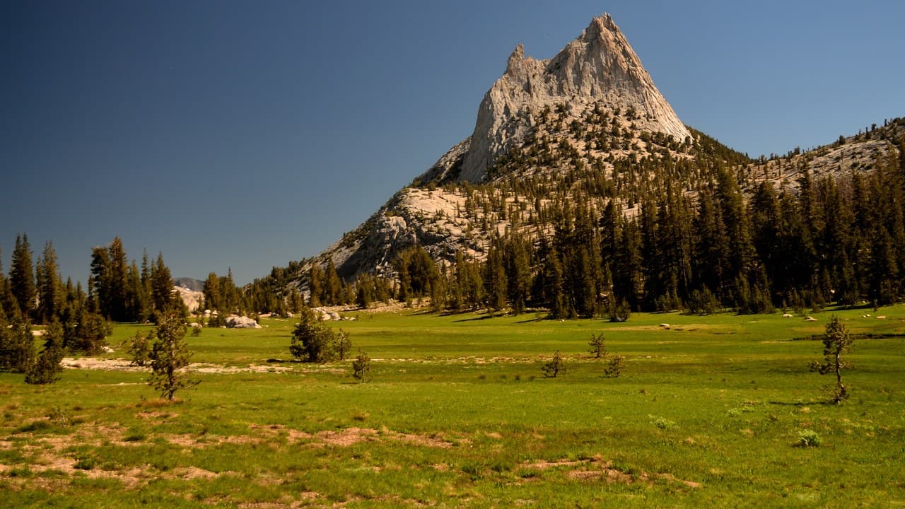 Cathedral Peak above the meadow at Cathedral Pass