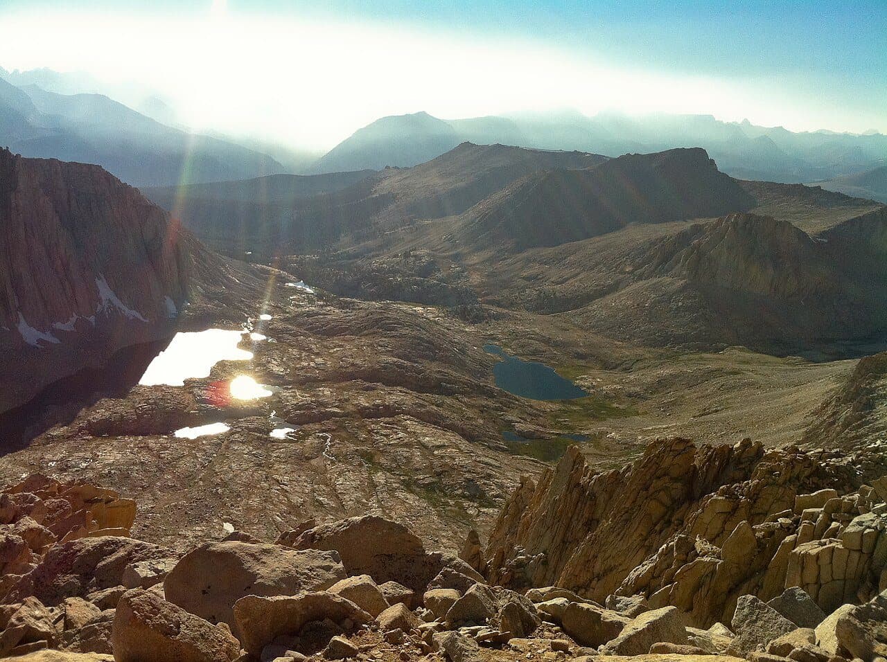 Guitar Lake far below, seen from the slopes of Mount Whitney