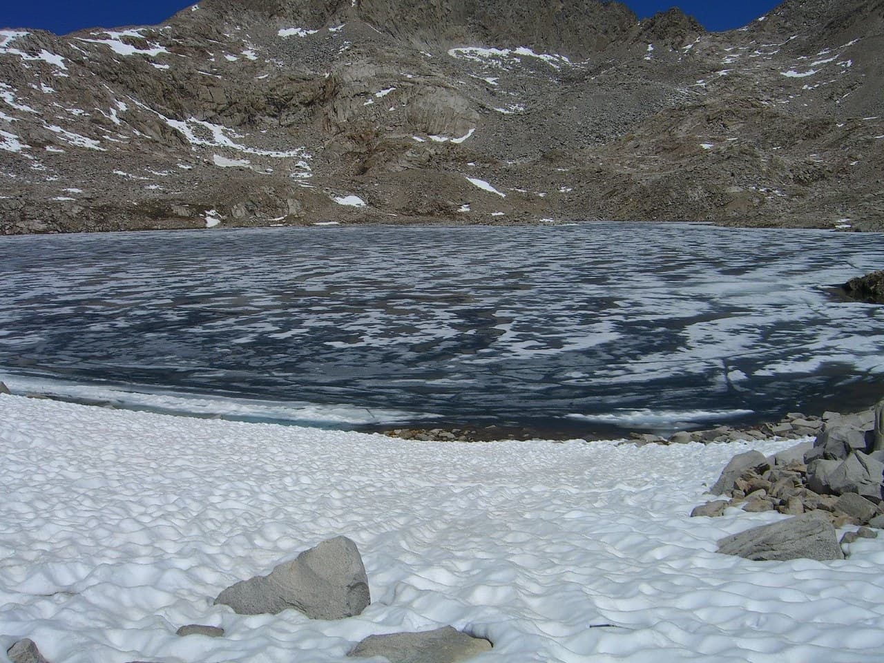 Ice on Helen Lake just below Muir Pass