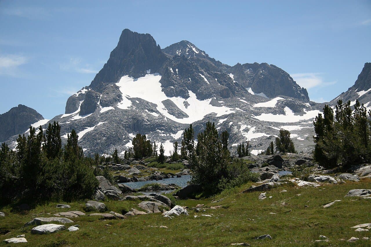 Banner Peak seen across small lakes from Island Pass
