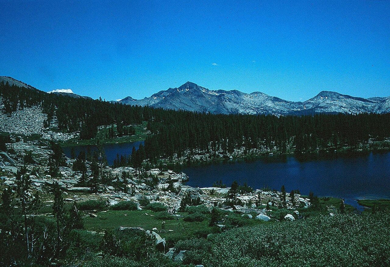 Marie Lake in its granite basin below Selden Pass