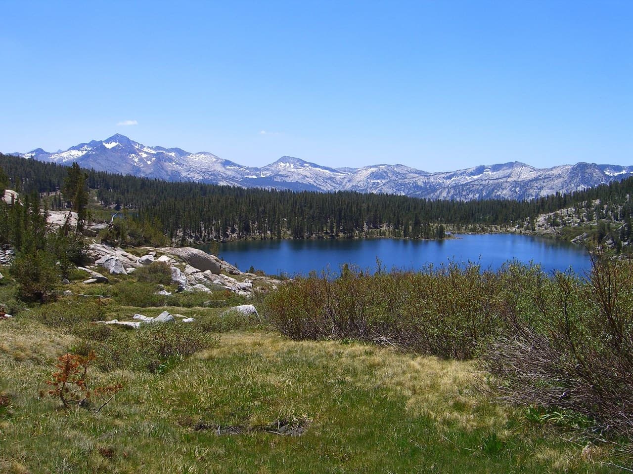 One of the Sallie Keyes Lakes with the Sierra crest beyond