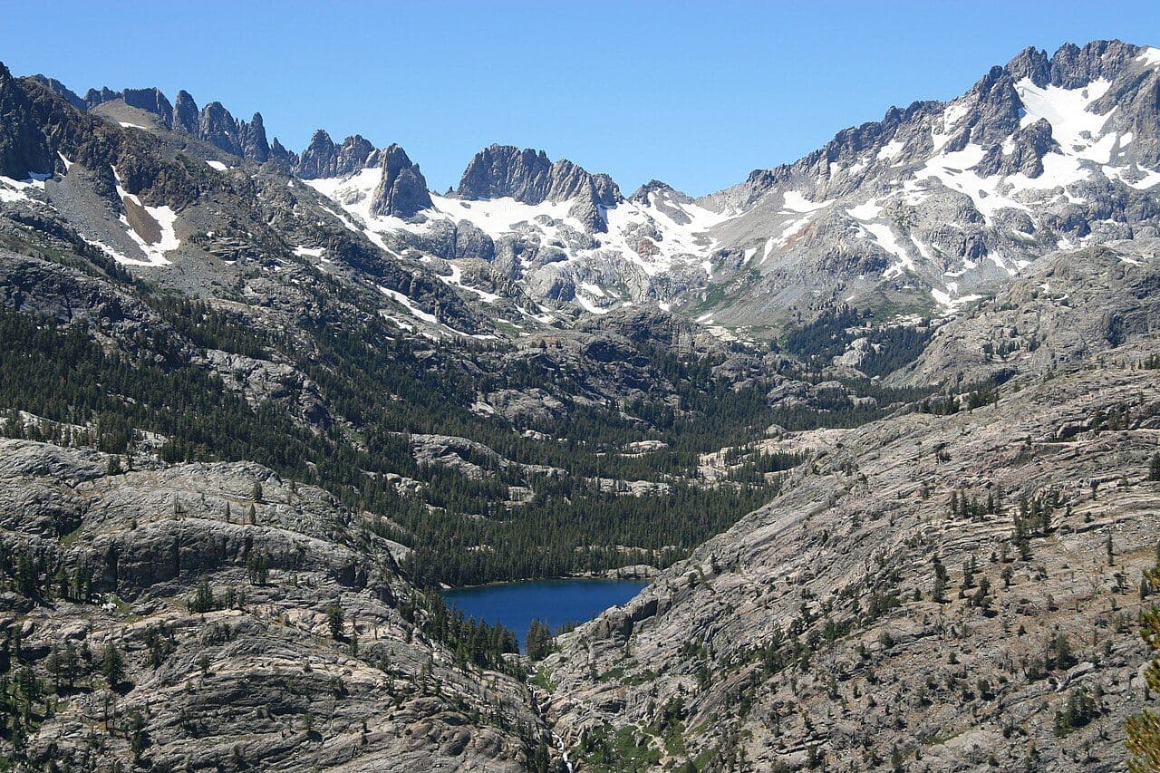 Shadow Lake below the Minarets, seen from the High Trail