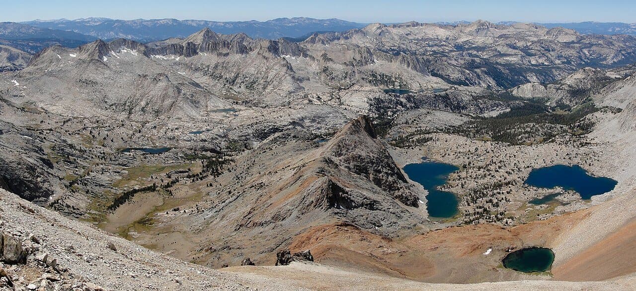 Tully Hole and its lakes seen from above on Red Slate Mountain