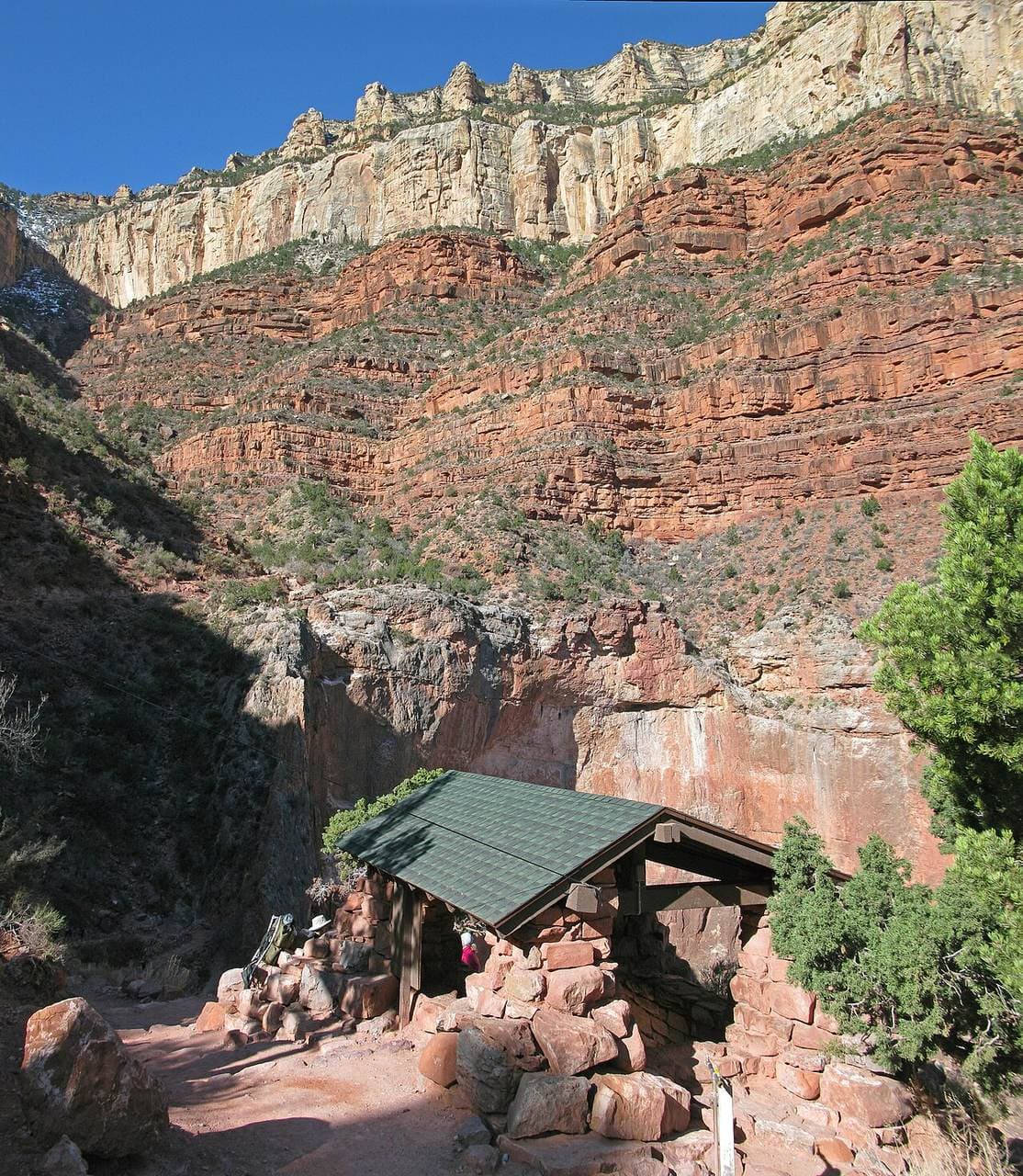 The stone Three-Mile Resthouse on the Bright Angel Trail