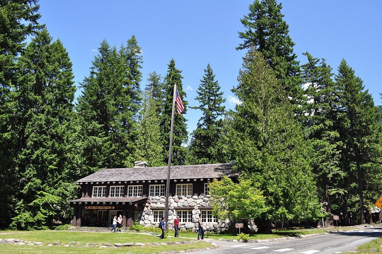 The log and stone Administration Building at Longmire