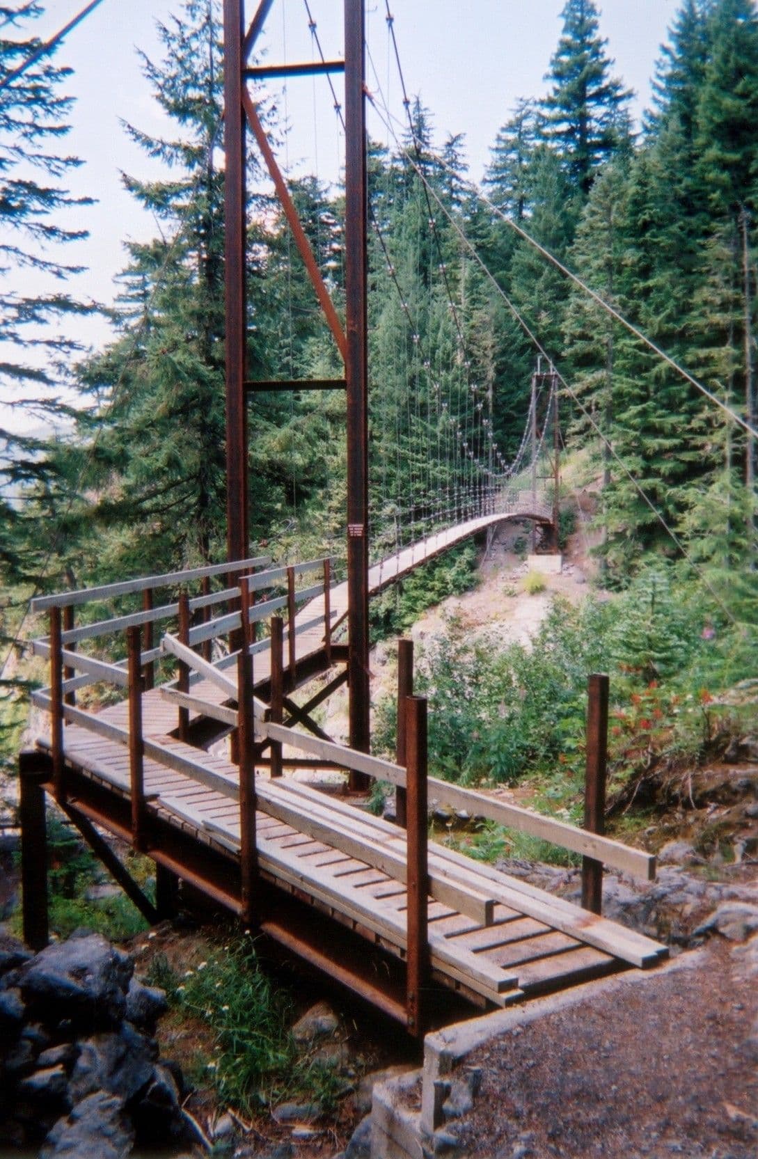 The Tahoma Creek suspension bridge on the Wonderland Trail
